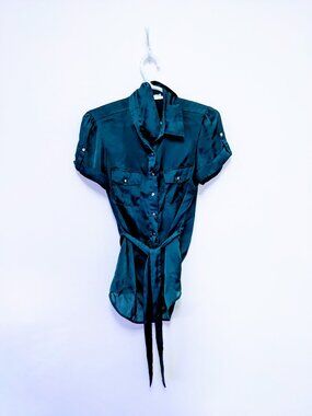 Rickis Satin Teal Button-Up Top – Like New